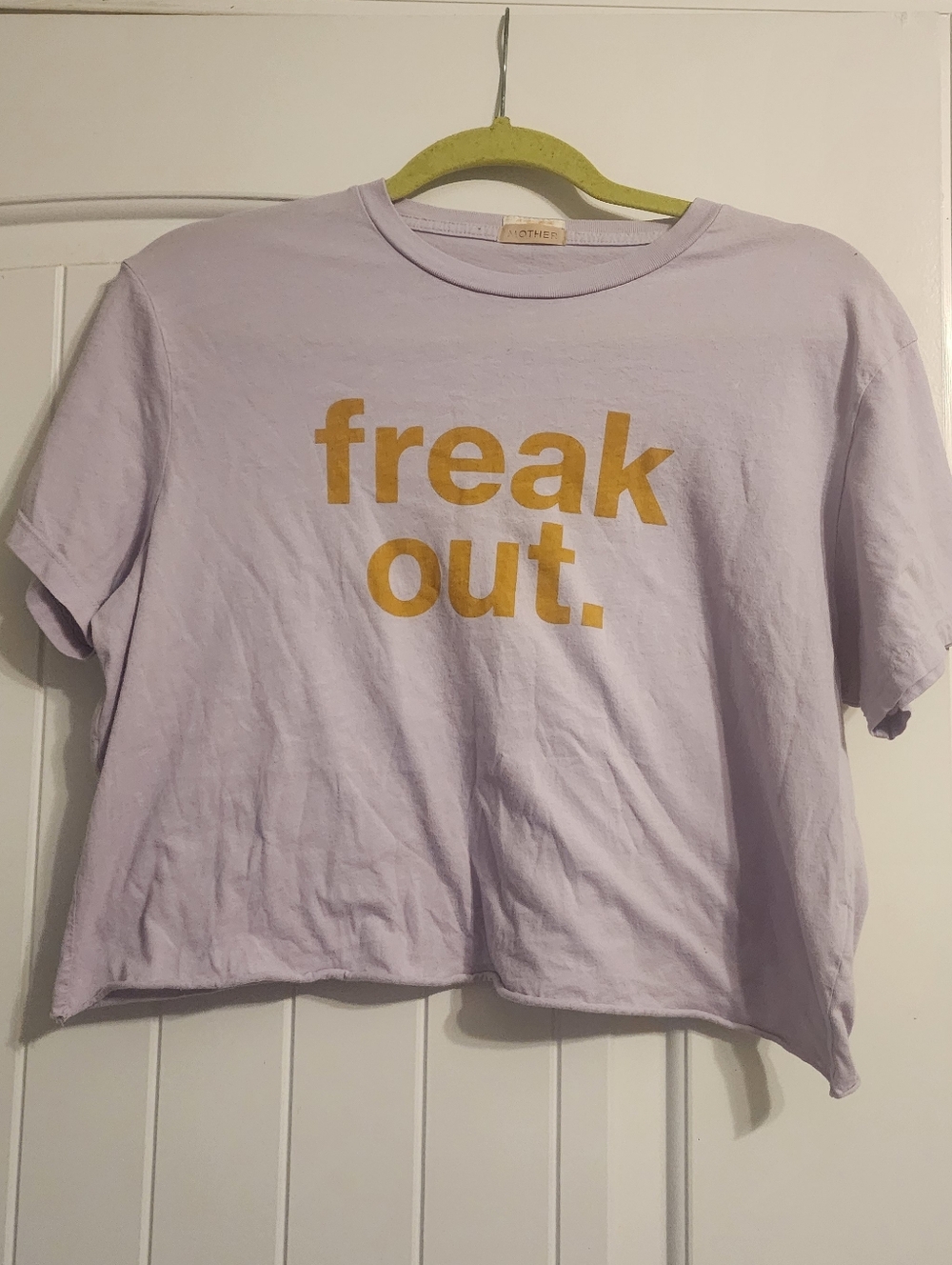Mother Lavender "freak out." Cropped Graphic Tee In XS - Oversized Fit